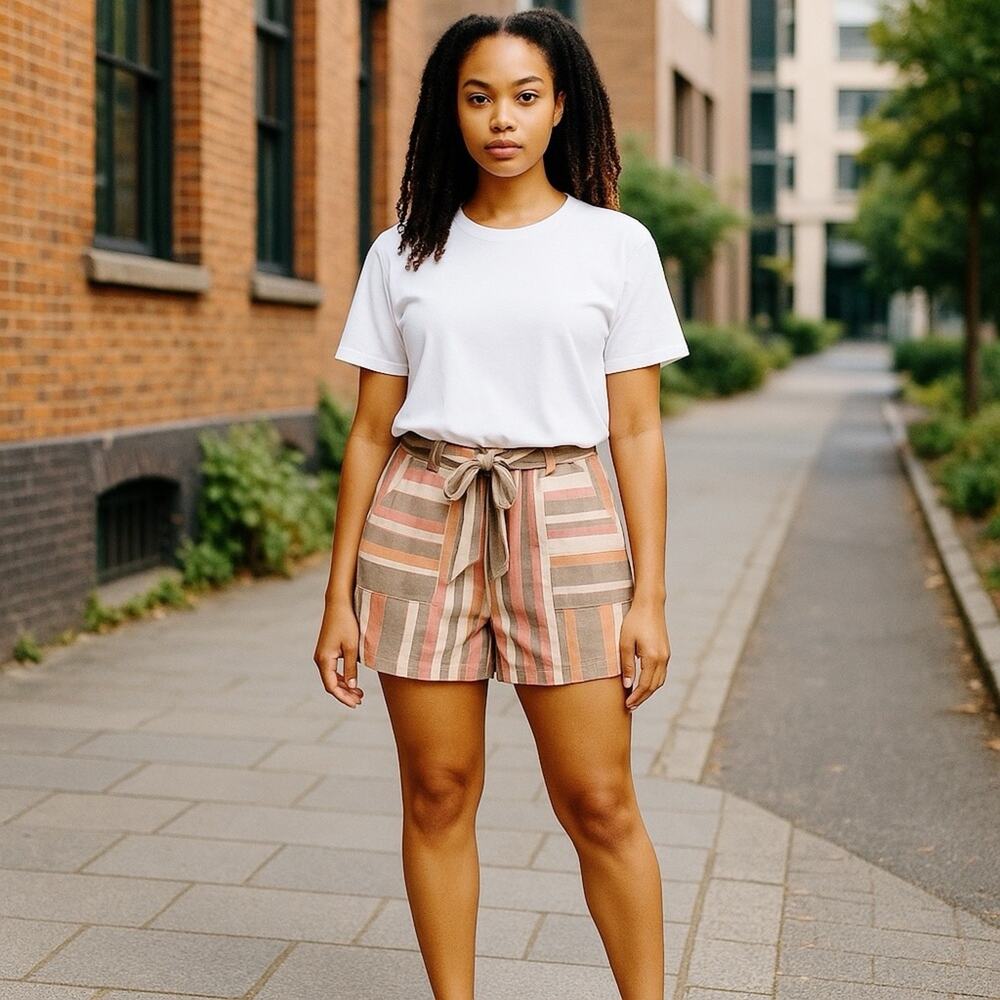 Miami Francesca's Tie-Waist Paperbag Stripe Shorts – Large – NWT‎
